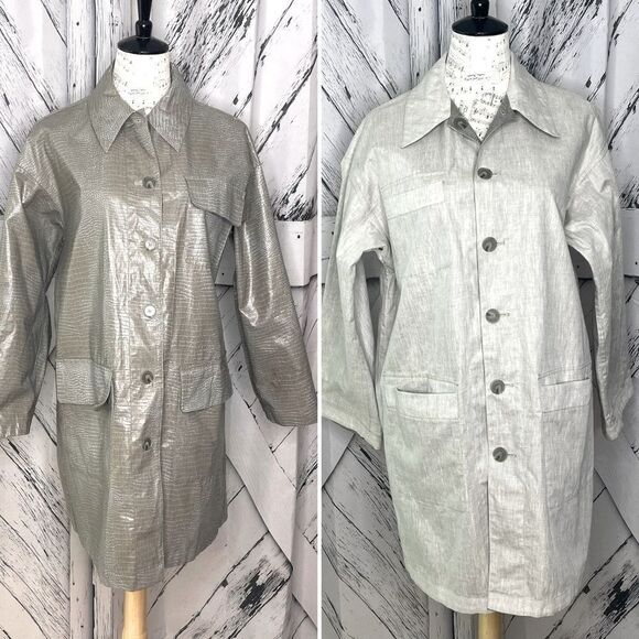 WORTH Reversible Coat Linen & Polyurethane Lizard Print S - Picture 1 of 9